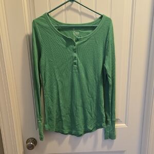 GAP Vibrant Green Henley Long Sleeve Top